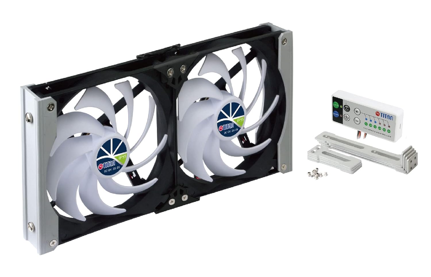 TITAN TITAN 12V DC IP55 Waterproof Double Rack Mount Cooling Fan with Timer and Speed Controller TTC-SC20 140mm