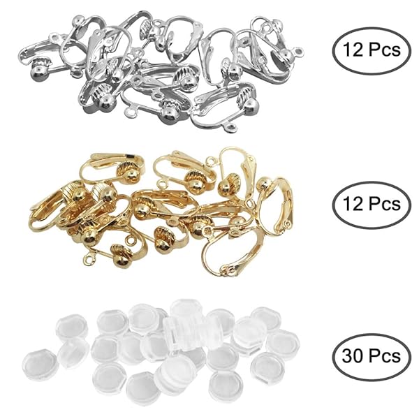 SENHAI SENHAI 24 Pcs Clip-on Earring Converter with 30 Silicone Pads for DIY Earring Making in Silver and Gold Plated Designs - View 2 of 9