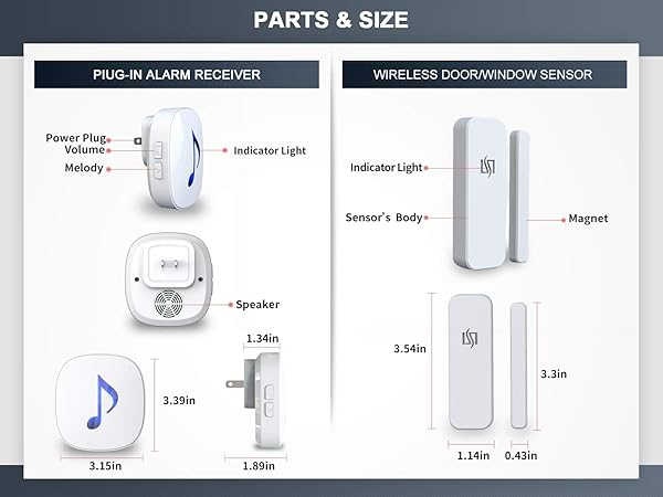 HTZSAFE HTZSAFE Wireless Door Window Magnetic Sensor Alarm 600 Feet Range 35 Melodies 4 Volume Levels LED Flash Home Business Security System - View 8 of 8