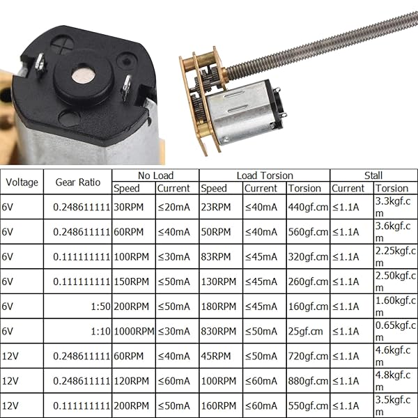 Hilitand DC 12V Gear Motor 1024GA20 - High Torque N20 Motor with M4 x 55mm Shaft, 200RPM Speed - View 4 of 10