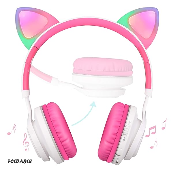 Riwbox Riwbox CT-7 Cat Ear Bluetooth Headphones: LED Wireless Over-Ear with Microphone for Travel, School & More - View 4 of 11