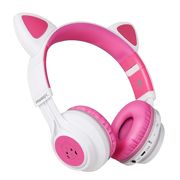 Riwbox Riwbox CT-7 Cat Ear Bluetooth Headphones: LED Wireless Over-Ear with Microphone for Travel, School & More - View 6 of 11
