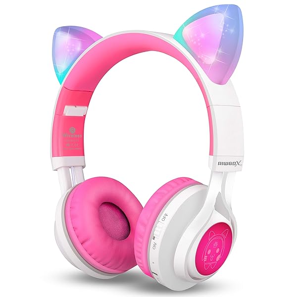 Riwbox Riwbox CT-7 Cat Ear Bluetooth Headphones: LED Wireless Over-Ear with Microphone for Travel, School & More - View 2 of 11
