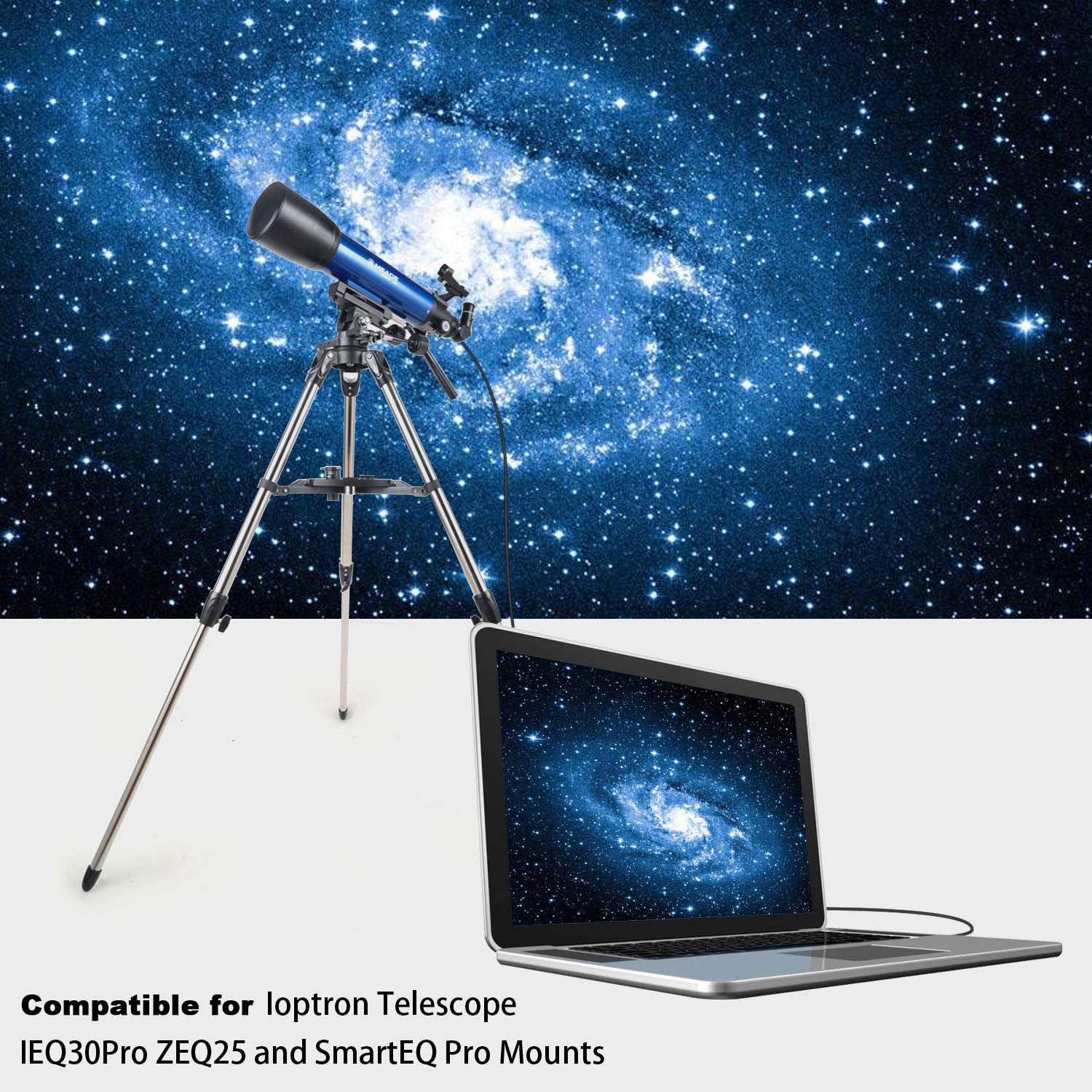 Suamdoen Suamdoen Ioptron Equatorial Telescope Control Cable Smart Eq Pro USB RS232 Adapter 4p4c RJ9 Connector for ASCOM ZEQ25 EQPro Mounts 16.4 feet - View 4 of 6