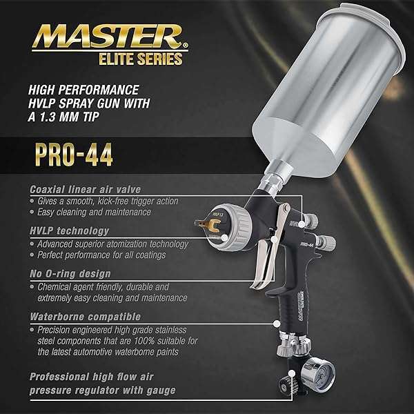 Master Airbrush Master Elite PRO-44 HVLP Spray Gun 1.3mm Tip - Perfect for Automotive Basecoats & Clearcoats - View 3 of 7