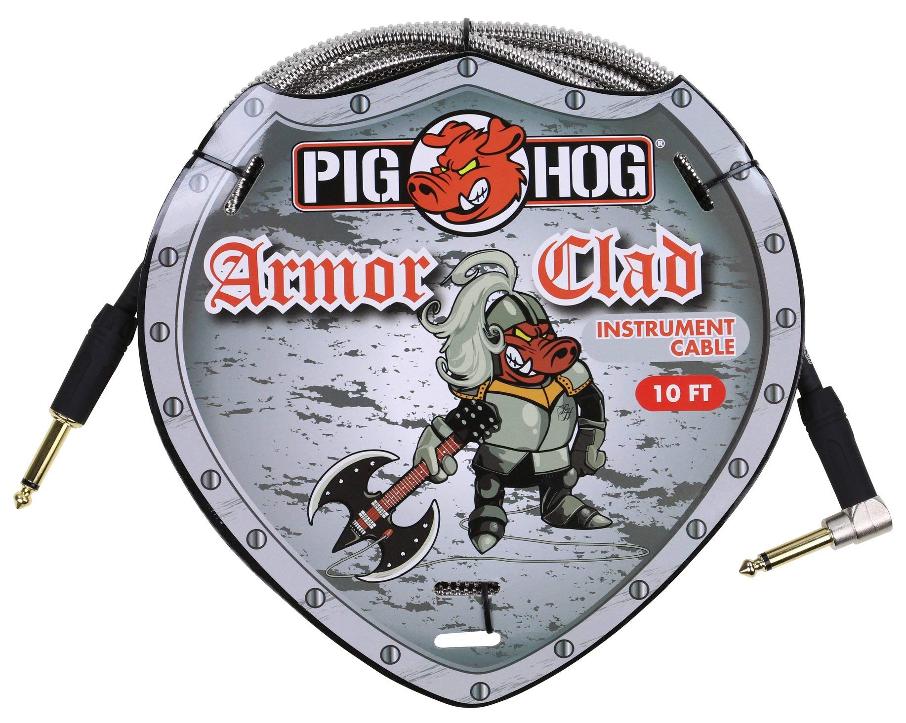 "Pig Hog PHAC-10R 10ft Armor Clad Right-Angle Guitar Cable - Durable 1/4" Instrument Cable"