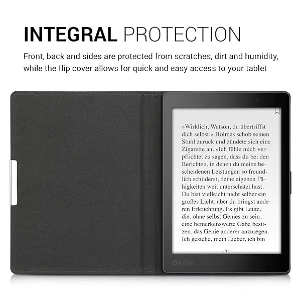 kwmobile KWMobile Kobo Aura ONE Case - Durable PU Leather & Canvas E-Reader Cover in Anthracite/Black - View 5 of 8