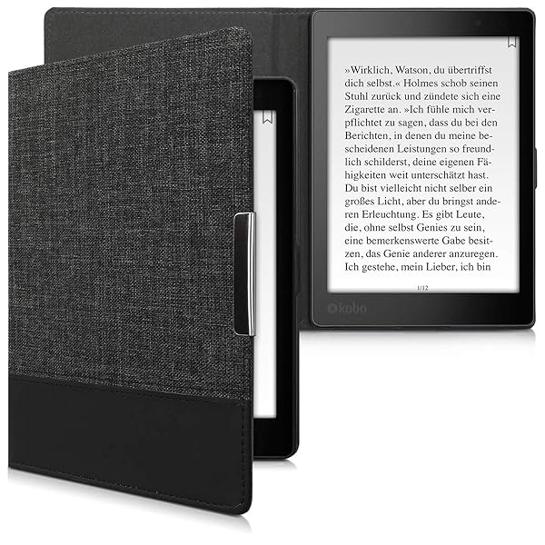 kwmobile KWMobile Kobo Aura ONE Case - Durable PU Leather & Canvas E-Reader Cover in Anthracite/Black - View 2 of 8