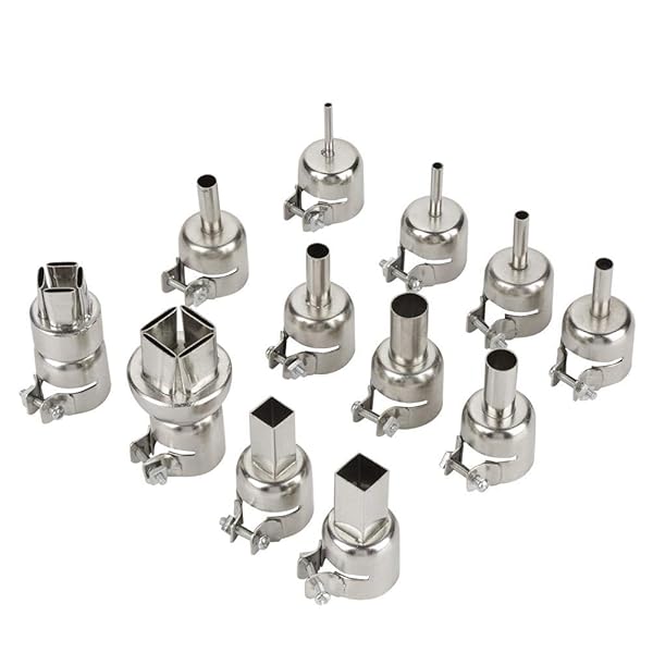 Hilitand 12pcs Steel Heat Gun Nozzles Kit - Essential Accessories for 850 Hot Air Soldering Station