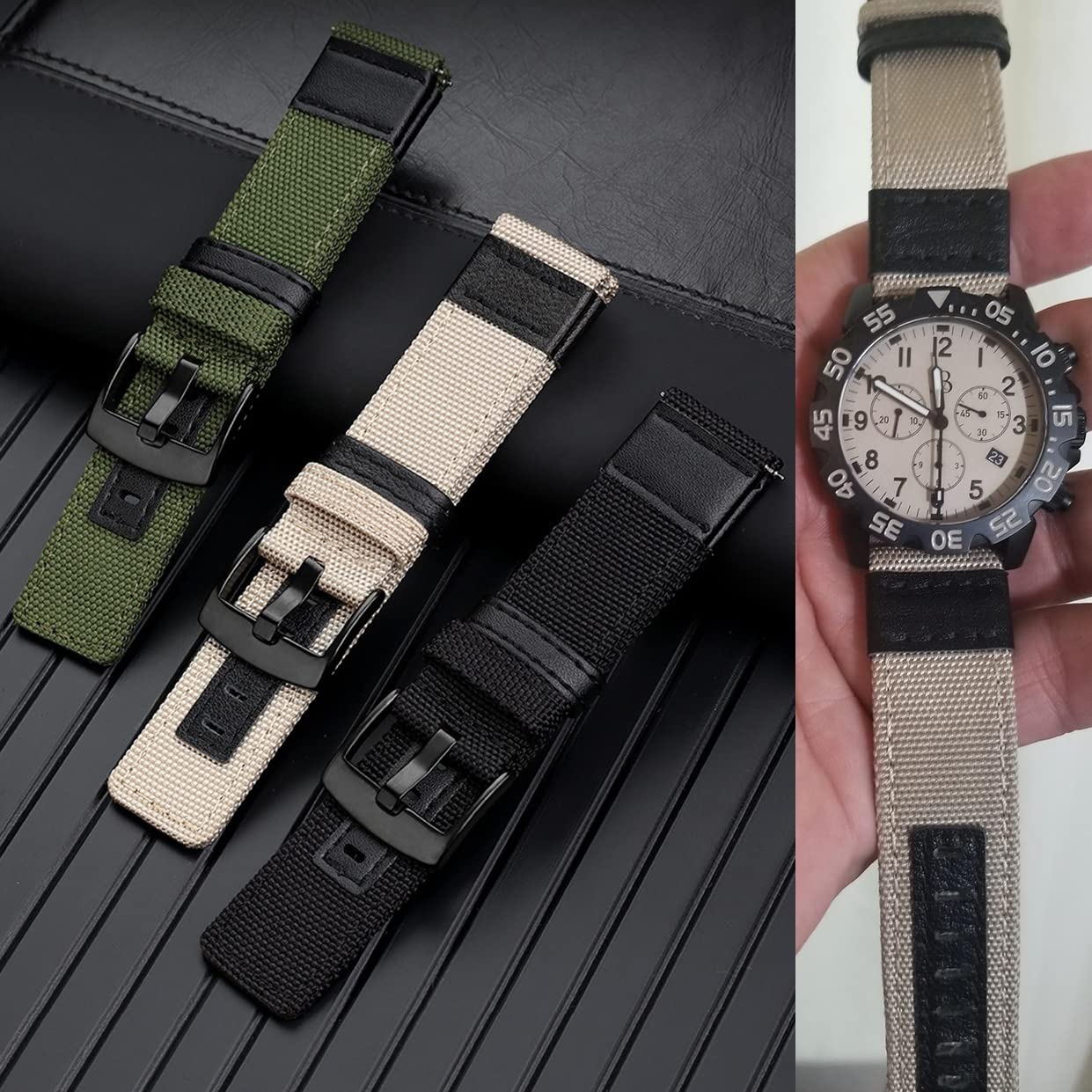 Nice Pies Quick Release Nylon Watch Bands Replacement Canvas Sport Strap 20mm 22mm 24mm Military Style Wristband for Men Women with Black Buckle - View 4 of 9