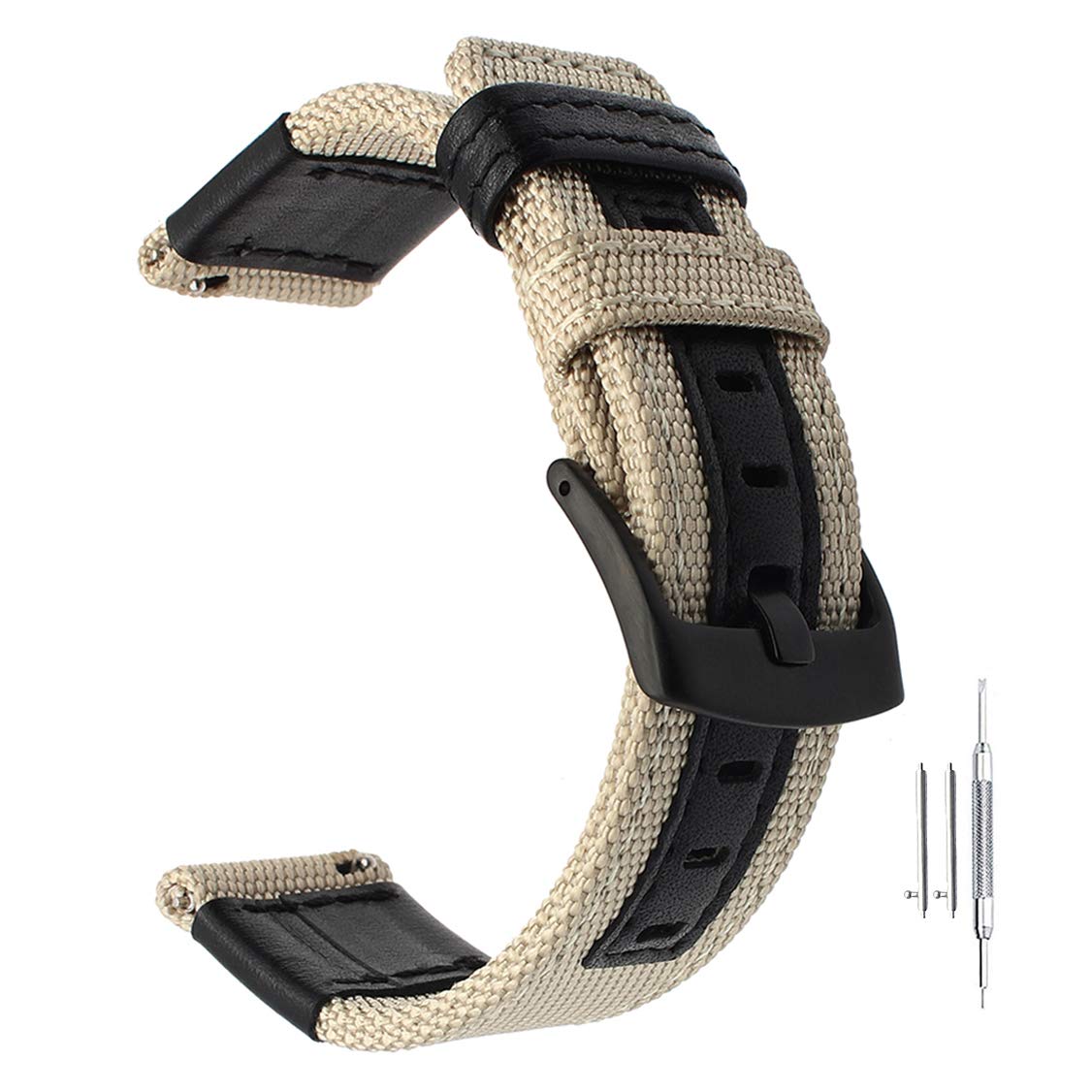 Nice Pies Quick Release Nylon Watch Bands Replacement Canvas Sport Strap 20mm 22mm 24mm Military Style Wristband for Men Women with Black Buckle