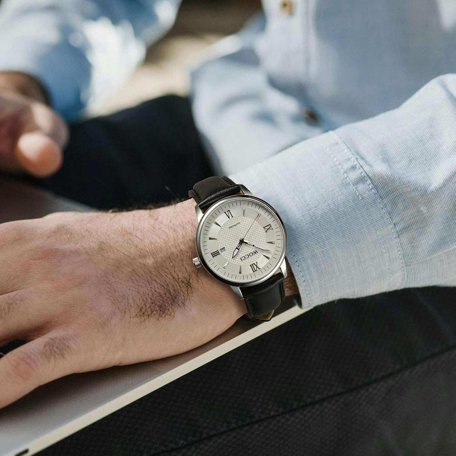 WOCCI WOCCI 22mm Vintage Leather Watch Band for Men and Women with Gold Buckle in Black Color - View 2 of 9