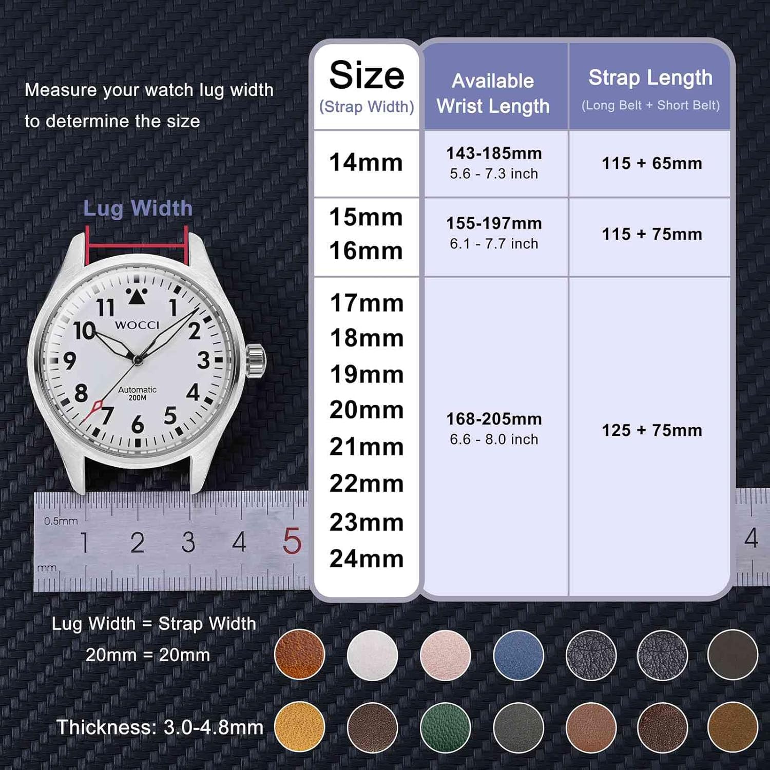 WOCCI WOCCI 22mm Vintage Leather Watch Band for Men and Women with Gold Buckle in Black Color - View 5 of 9