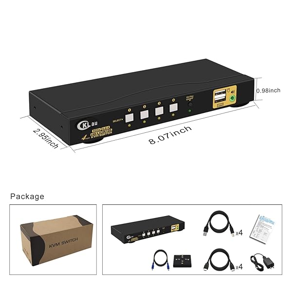 CKLau CKLau 4-Port HDMI KVM Switch with Audio & Cables - 4K@60Hz, EDID, Hotkey Switching - View 7 of 7