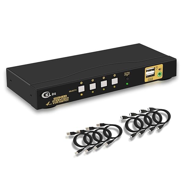 CKLau CKLau 4-Port HDMI KVM Switch with Audio & Cables - 4K@60Hz, EDID, Hotkey Switching