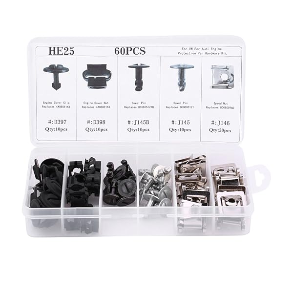 Acouto Acouto 60pcs Engine Undertray Cover Clips & Bolts Kit for Audi - 5 Types Splash Hardware Fixing Set - View 2 of 10