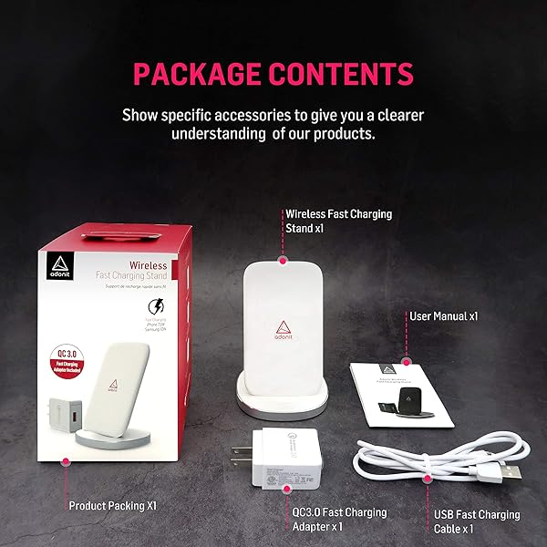 adonit Adonit White Charger Stand: Fast Qi-Certified Charging for iPhone & Galaxy Devices (Includes QC Adapter) - View 9 of 9