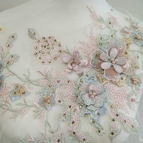 FEEPOP 3D Embroidered Flower Patch for Clothing & Wedding Dresses - Pink Tulle Applique DIY Decoration - View 3 of 4