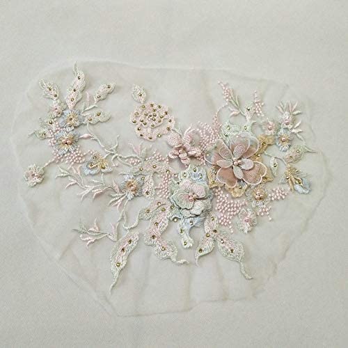 FEEPOP 3D Embroidered Flower Patch for Clothing & Wedding Dresses - Pink Tulle Applique DIY Decoration - View 4 of 4