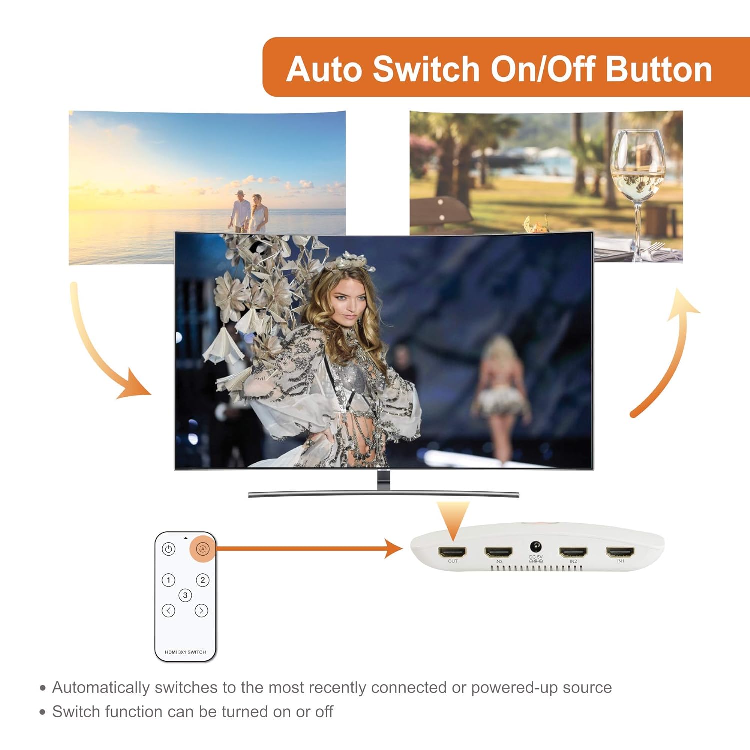 J-Tech Digital J-Tech Digital HDMI Switch 5X1 4K 60Hz HDCP 2.2 HDR with Remote Control and Auto Switching Function - View 5 of 6