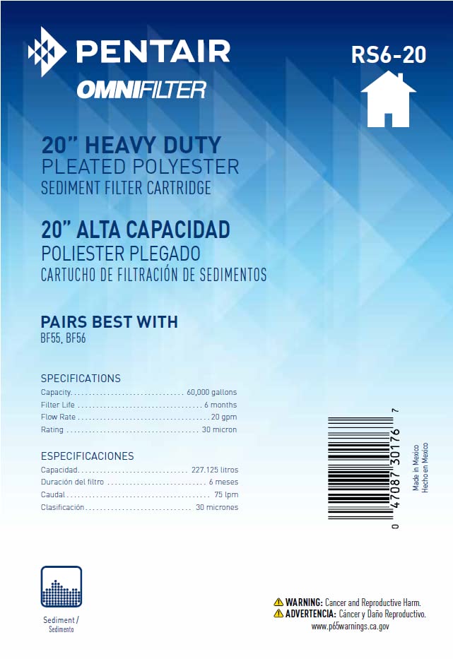 Pentair OMNIFilter RS6-20 20 Inch Whole House Heavy Duty Big Blue Pleated Sediment Water Filter Replacement Cartridge - View 4 of 4