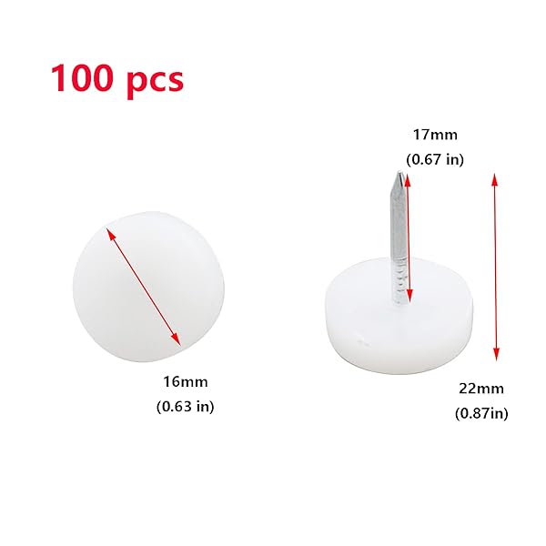 Antrader Antrader 100 Pack Nylon Slider Glides 5/8 Inch Nail-on Furniture Floor Protectors for Chairs Tables Sofas White - View 2 of 5