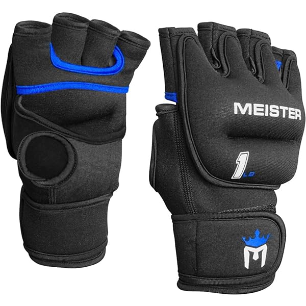 Meister Meister Elite 1lb Neoprene Weighted Gloves for Cardio - Enhance Workouts with Heavy Hands (Black/Blue)