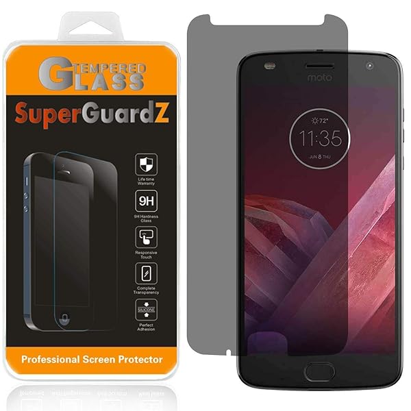 SuperGuardZ Motorola Moto Z2 Play Tempered Glass Screen Protector Privacy Anti-Spy 2-Pack SuperGuardZ 9H Anti-Scratch 2.5D Round Edge Lifetime Replacements