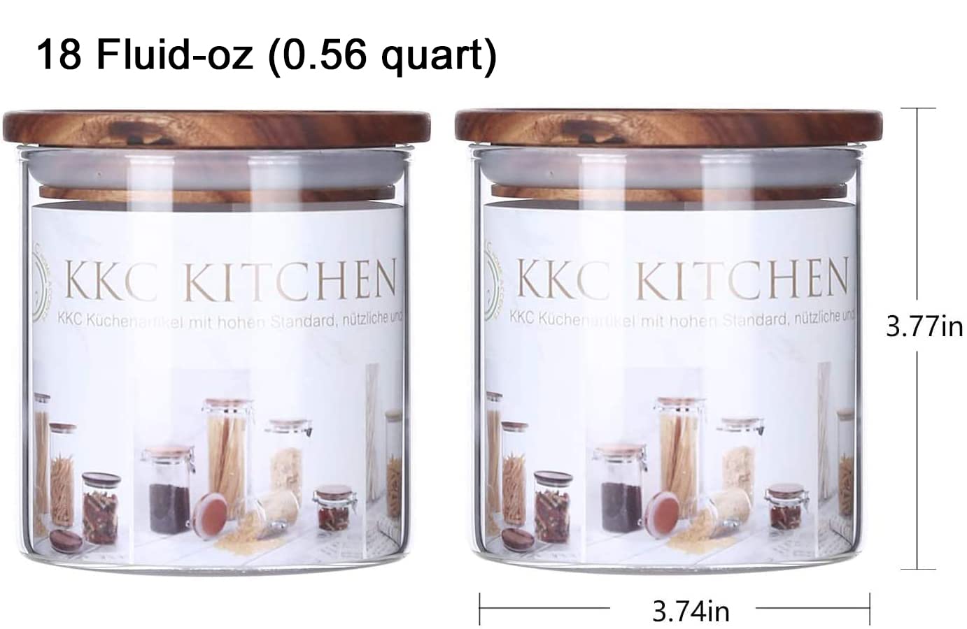 KKC HOME ACCENTS KKC HOME ACCENTS Airtight Glass Food Storage Jars with Wood Lids for Coffee Sugar Salt 18 Fluid Ounces Kitchen Organization - View 3 of 9