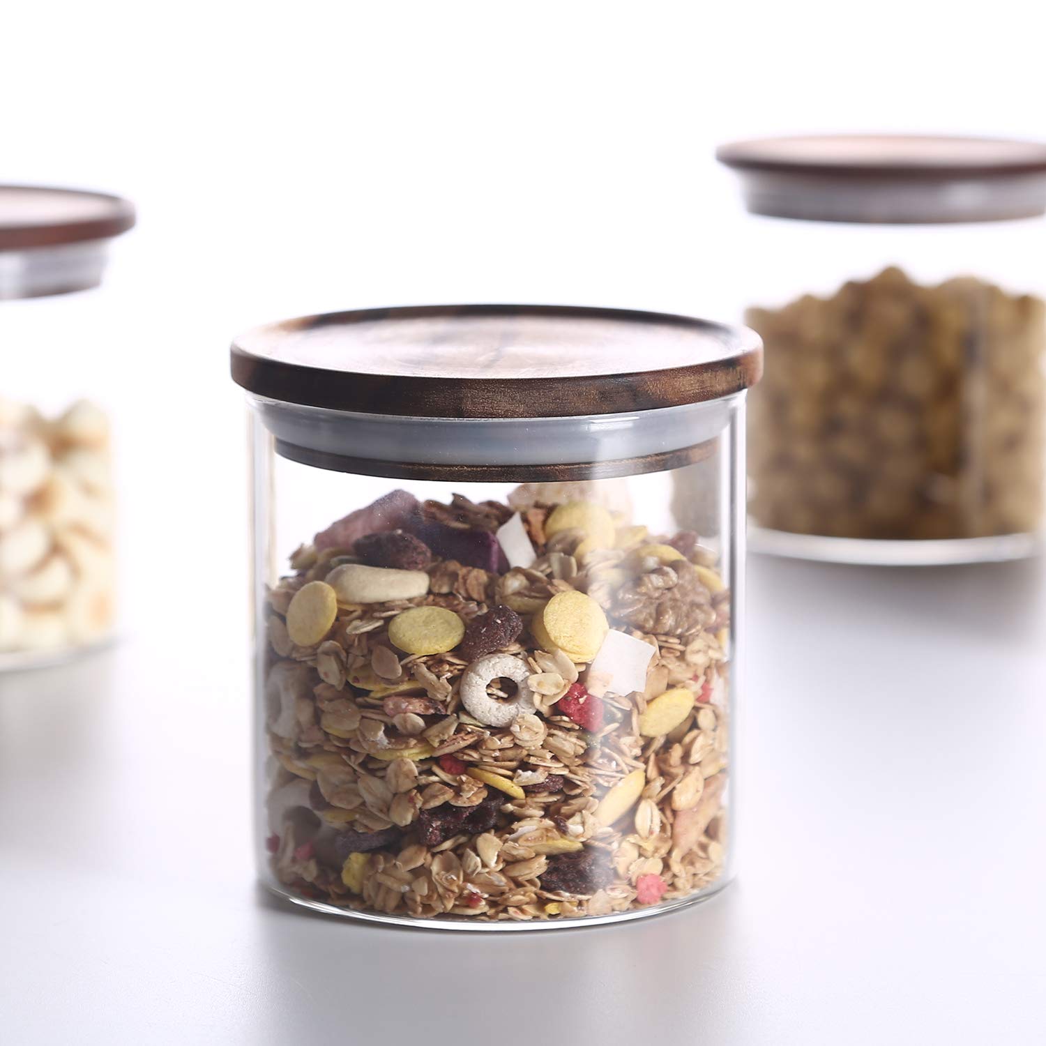 KKC HOME ACCENTS KKC HOME ACCENTS Airtight Glass Food Storage Jars with Wood Lids for Coffee Sugar Salt 18 Fluid Ounces Kitchen Organization - View 4 of 9