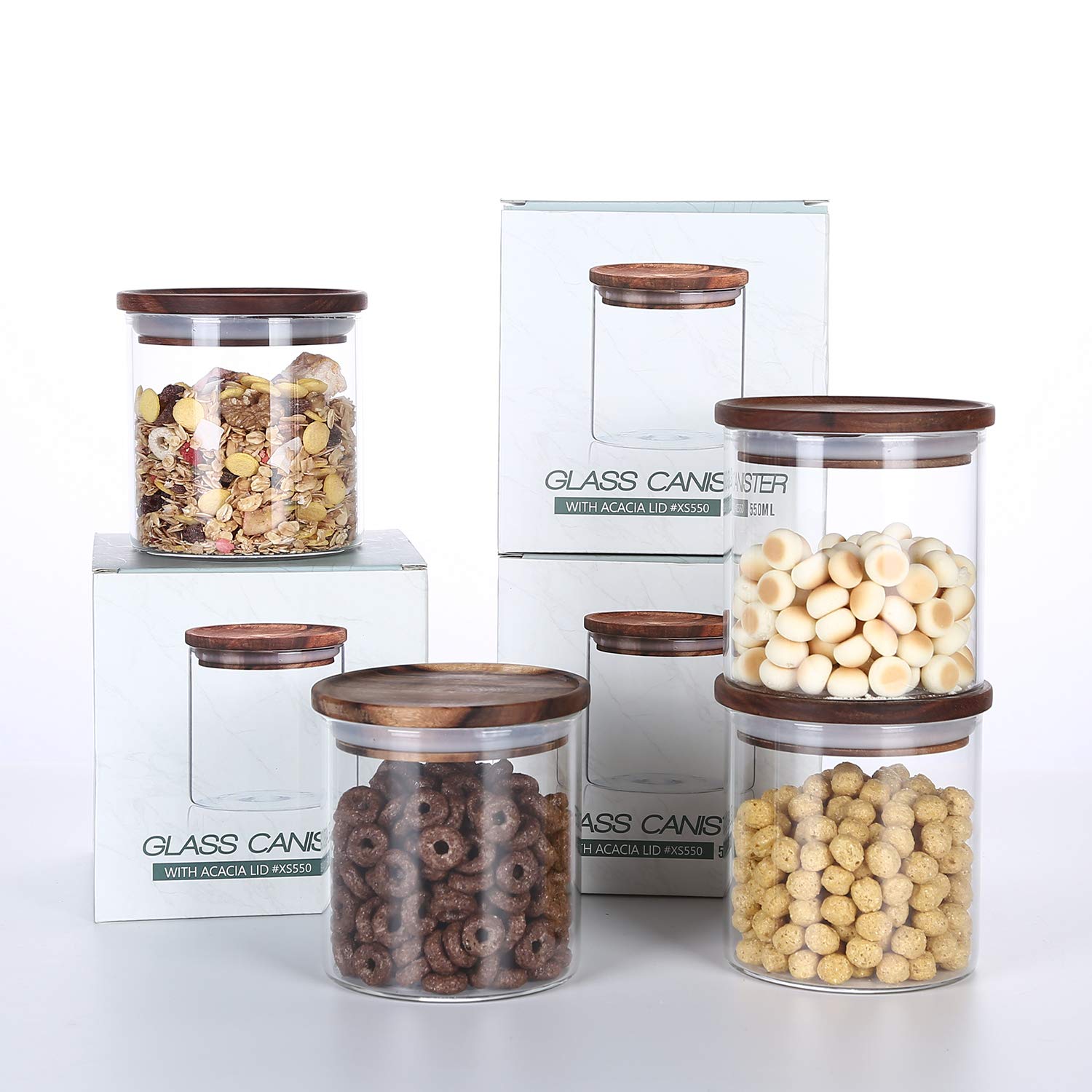 KKC HOME ACCENTS KKC HOME ACCENTS Airtight Glass Food Storage Jars with Wood Lids for Coffee Sugar Salt 18 Fluid Ounces Kitchen Organization - View 6 of 9