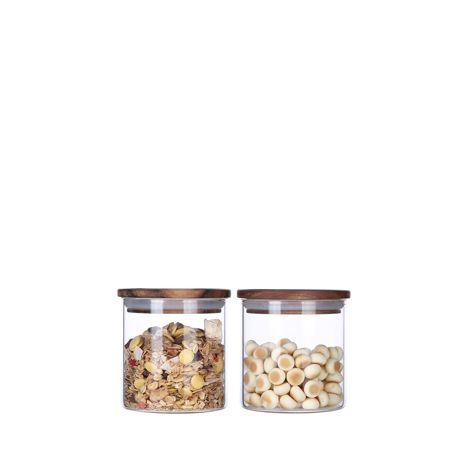 KKC HOME ACCENTS KKC HOME ACCENTS Airtight Glass Food Storage Jars with Wood Lids for Coffee Sugar Salt 18 Fluid Ounces Kitchen Organization