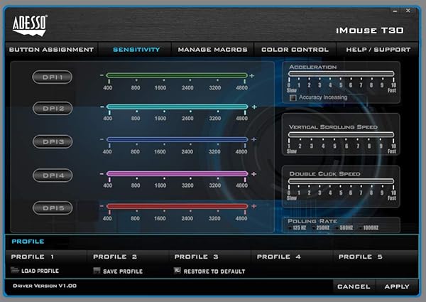 Adesso Adesso iMouse T30: Wireless Ergonomic Thumb Trackball Mouse with 7 Programmable Buttons & 5 DPI Levels - View 9 of 10