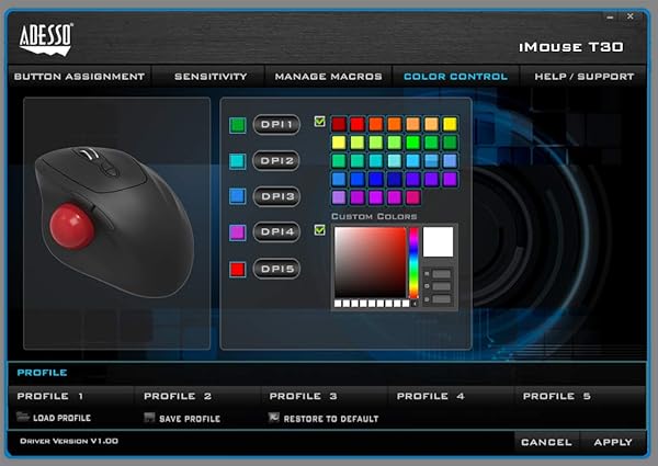 Adesso Adesso iMouse T30: Wireless Ergonomic Thumb Trackball Mouse with 7 Programmable Buttons & 5 DPI Levels - View 10 of 10