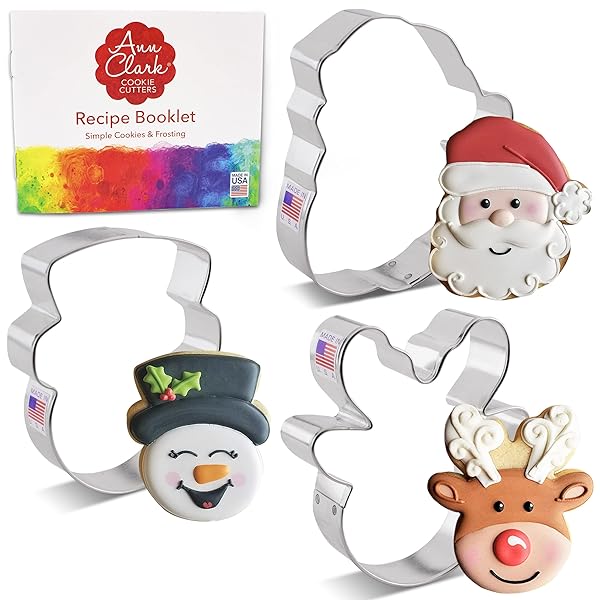 Ann Clark Cookie Cutters Ann Clark 3-Pc. Christmas Cookie Cutters Set: Santa, Reindeer & Snowman Faces - Made in USA