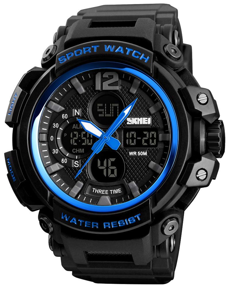 Mens Analog Digital Sports Watch Multifunctional Military 50M Waterproof Alarm Backlight LED Blue - View 3 of 7