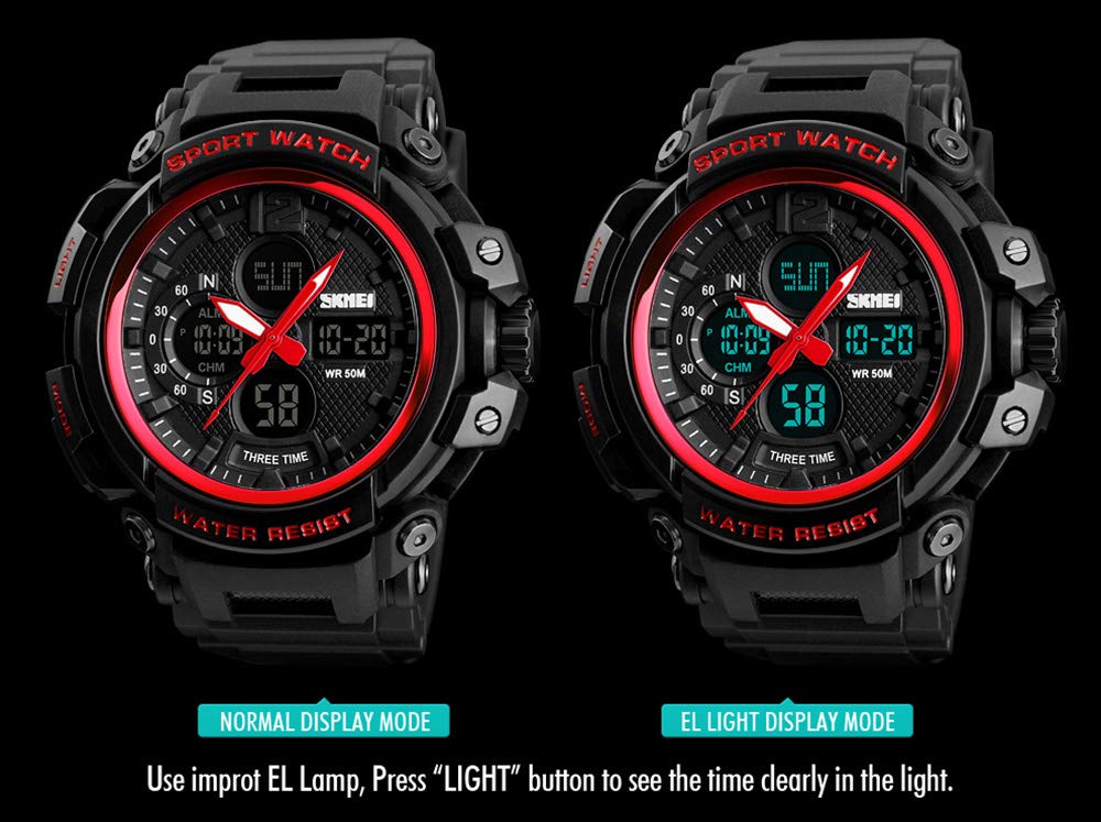 Mens Analog Digital Sports Watch Multifunctional Military 50M Waterproof Alarm Backlight LED Blue - View 5 of 7