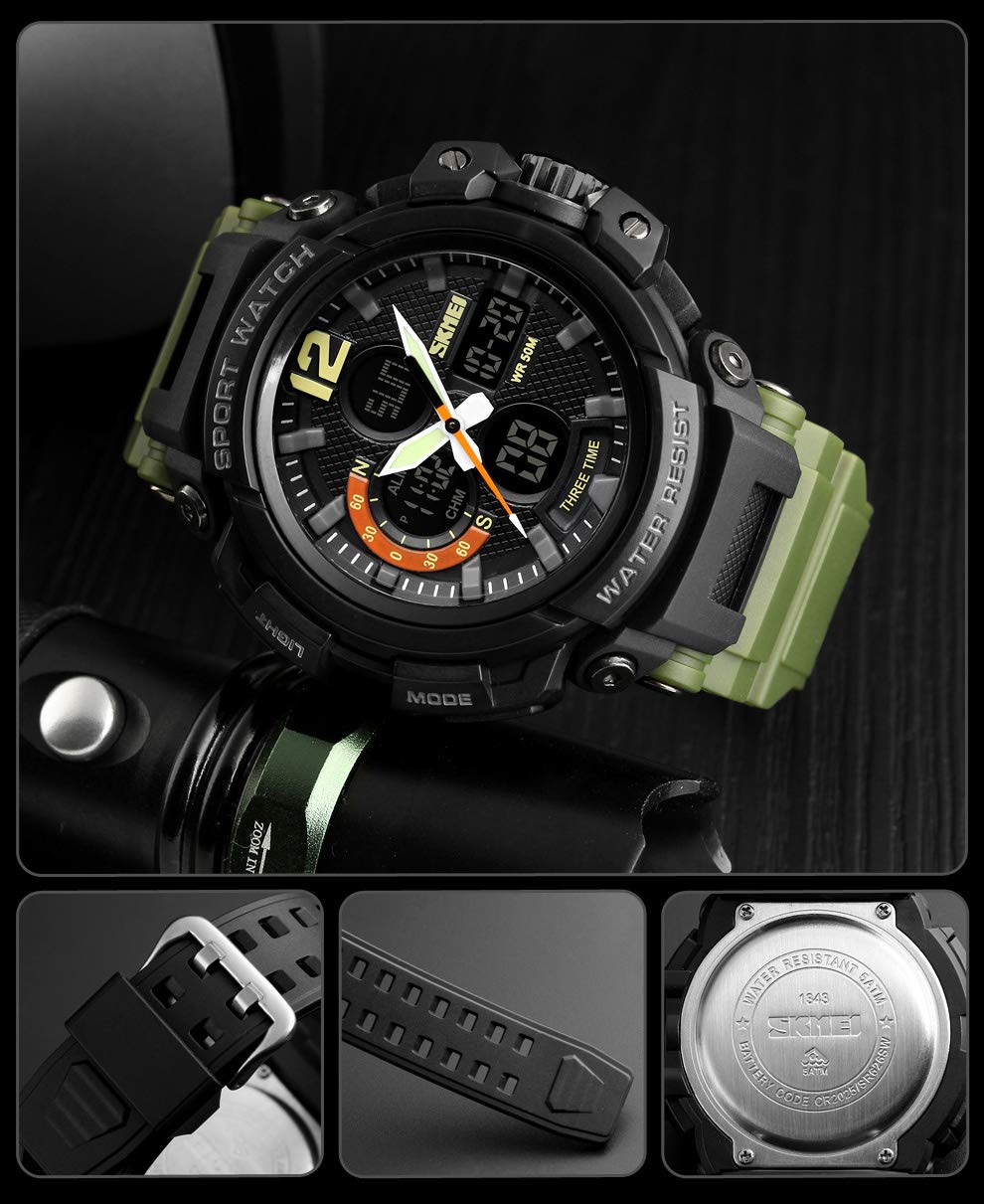 Mens Analog Digital Sports Watch Multifunctional Military 50M Waterproof Alarm Backlight LED Blue - View 7 of 7