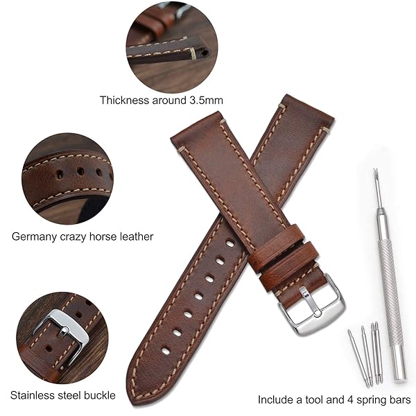 WOCCI WOCCI 18mm Leather Replacement Watch Band for Men Business Style with Silver Buckle in Gold Brown - View 4 of 9