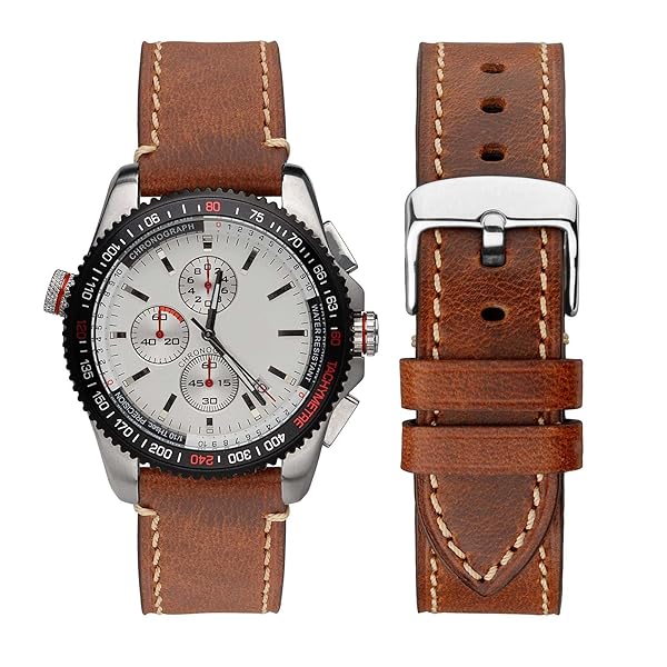 WOCCI WOCCI 18mm Leather Replacement Watch Band for Men Business Style with Silver Buckle in Gold Brown - View 5 of 9