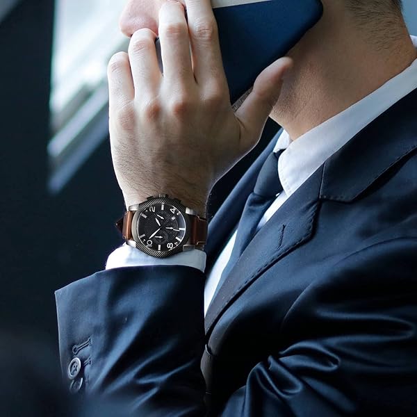 WOCCI WOCCI 18mm Leather Replacement Watch Band for Men Business Style with Silver Buckle in Gold Brown - View 6 of 9