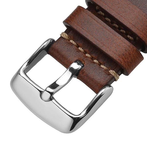 WOCCI WOCCI 18mm Leather Replacement Watch Band for Men Business Style with Silver Buckle in Gold Brown - View 8 of 9