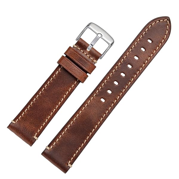 WOCCI WOCCI 18mm Leather Replacement Watch Band for Men Business Style with Silver Buckle in Gold Brown - View 9 of 9