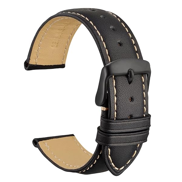 WOCCI 20mm Vintage Leather Watch Band Black Buckle Replacement Bands for Stylish Timepieces