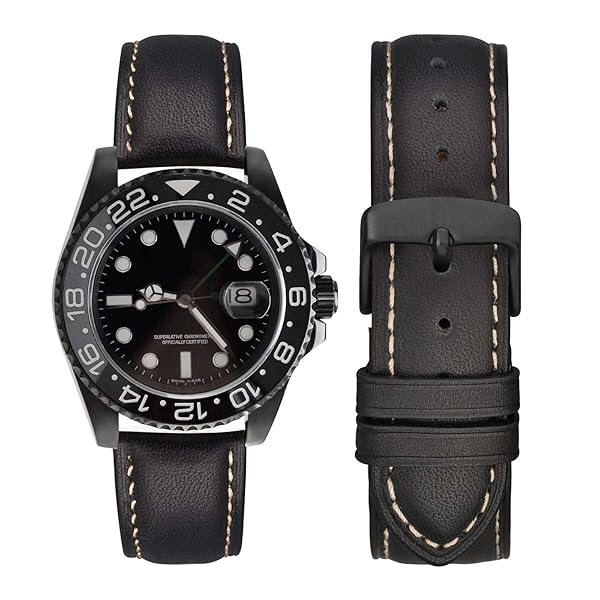 WOCCI WOCCI 22mm Vintage Leather Watch Band Black Buckle Replacement Bands for Stylish Timepieces - View 5 of 9