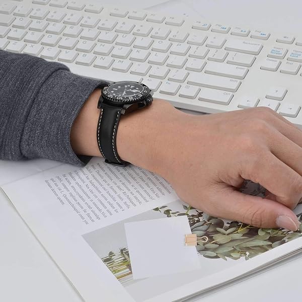 WOCCI WOCCI 22mm Vintage Leather Watch Band Black Buckle Replacement Bands for Stylish Timepieces - View 6 of 9