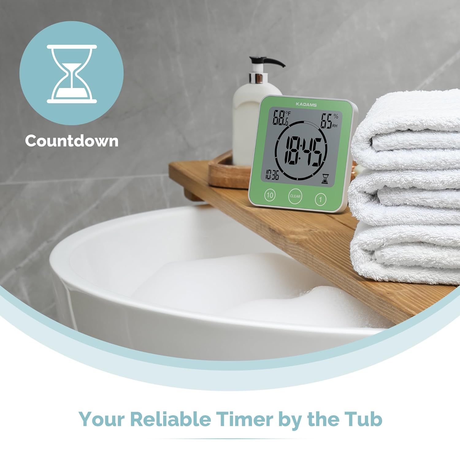 KADAMS KADAMS Waterproof Digital Bathroom Shower Kitchen Wall Clock Timer with Touch Screen Temperature Humidity and Suction Cup Stand Green - View 3 of 9