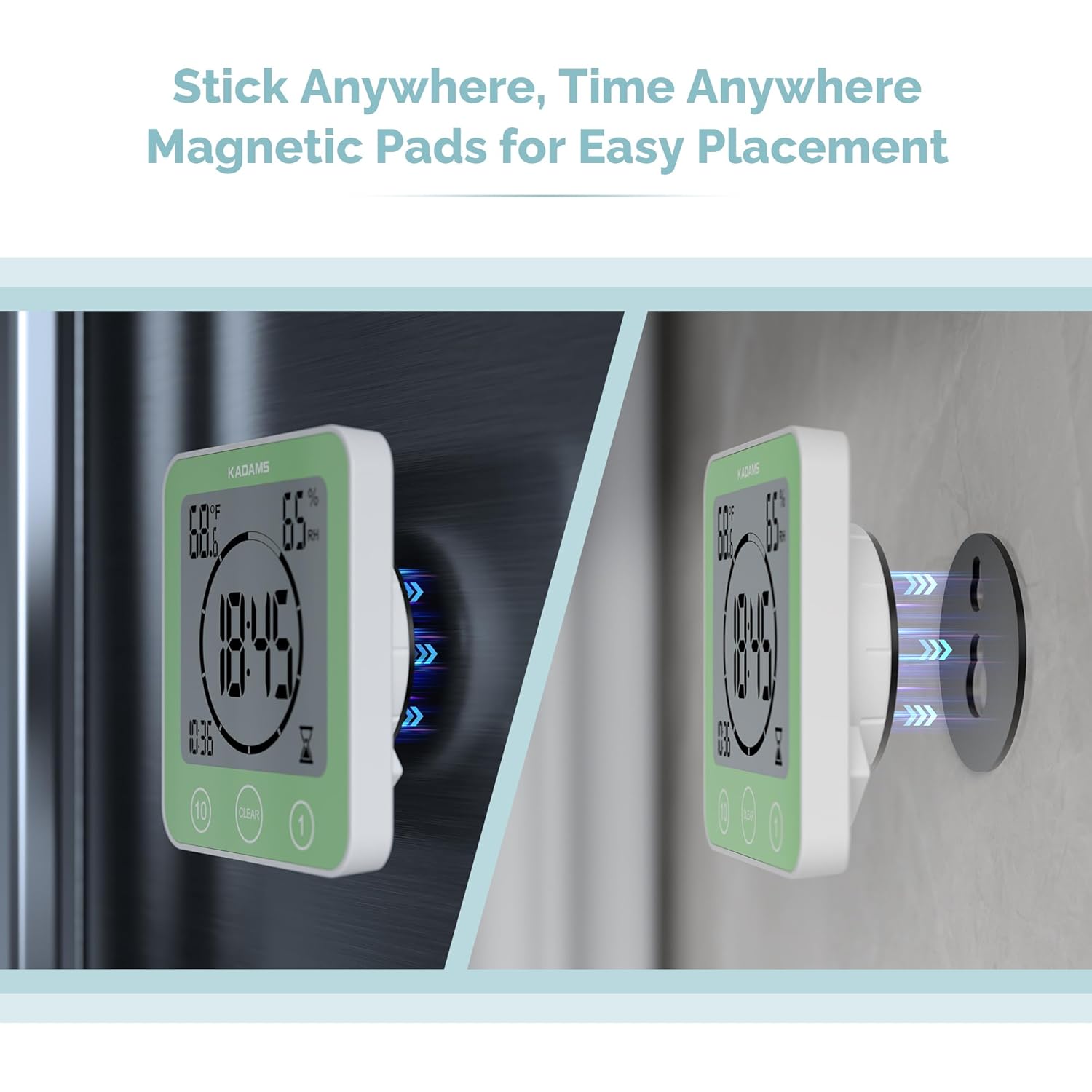 KADAMS KADAMS Waterproof Digital Bathroom Shower Kitchen Wall Clock Timer with Touch Screen Temperature Humidity and Suction Cup Stand Green - View 6 of 9