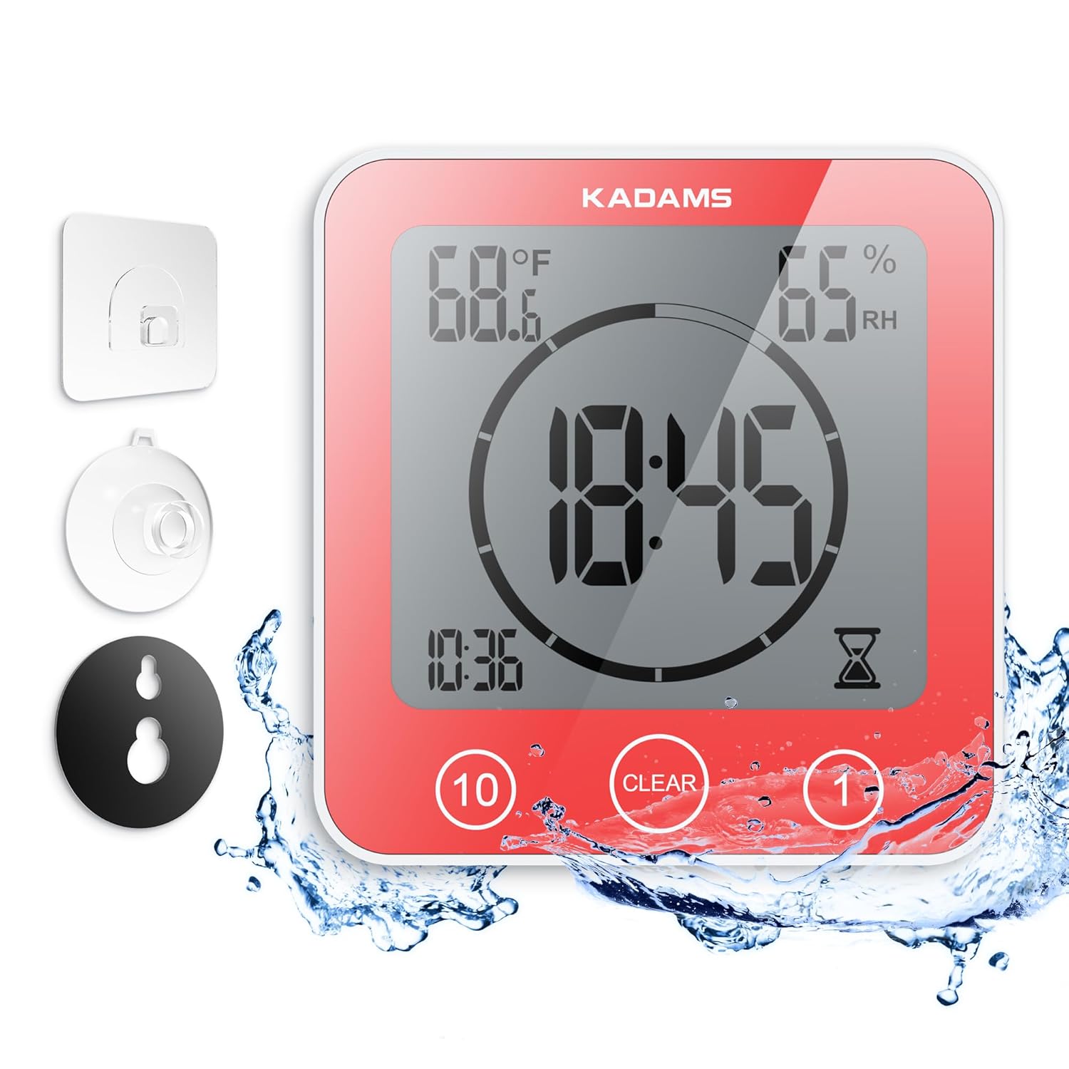 KADAMS KADAMS Waterproof Digital Bathroom Shower Kitchen Wall Clock Timer with Touch Screen Temperature Humidity and Suction Cup Stand Green - View 8 of 9