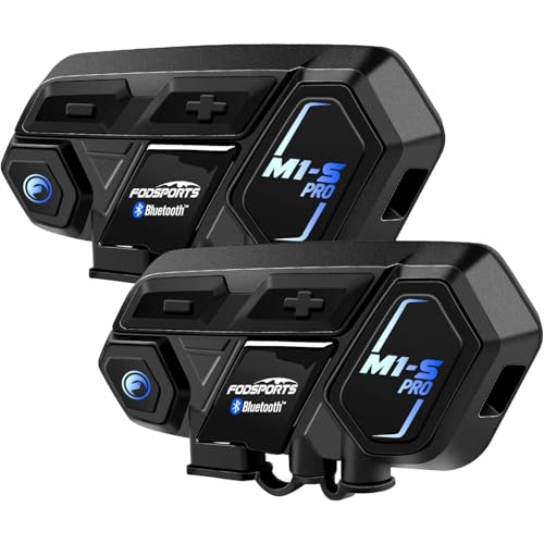 Fodsports FODSPORTS M1S Pro Motorcycle Bluetooth Intercom: 2000m Range, Music Sharing, Waterproof, 8 Riders, Handsfree - 2 Pack